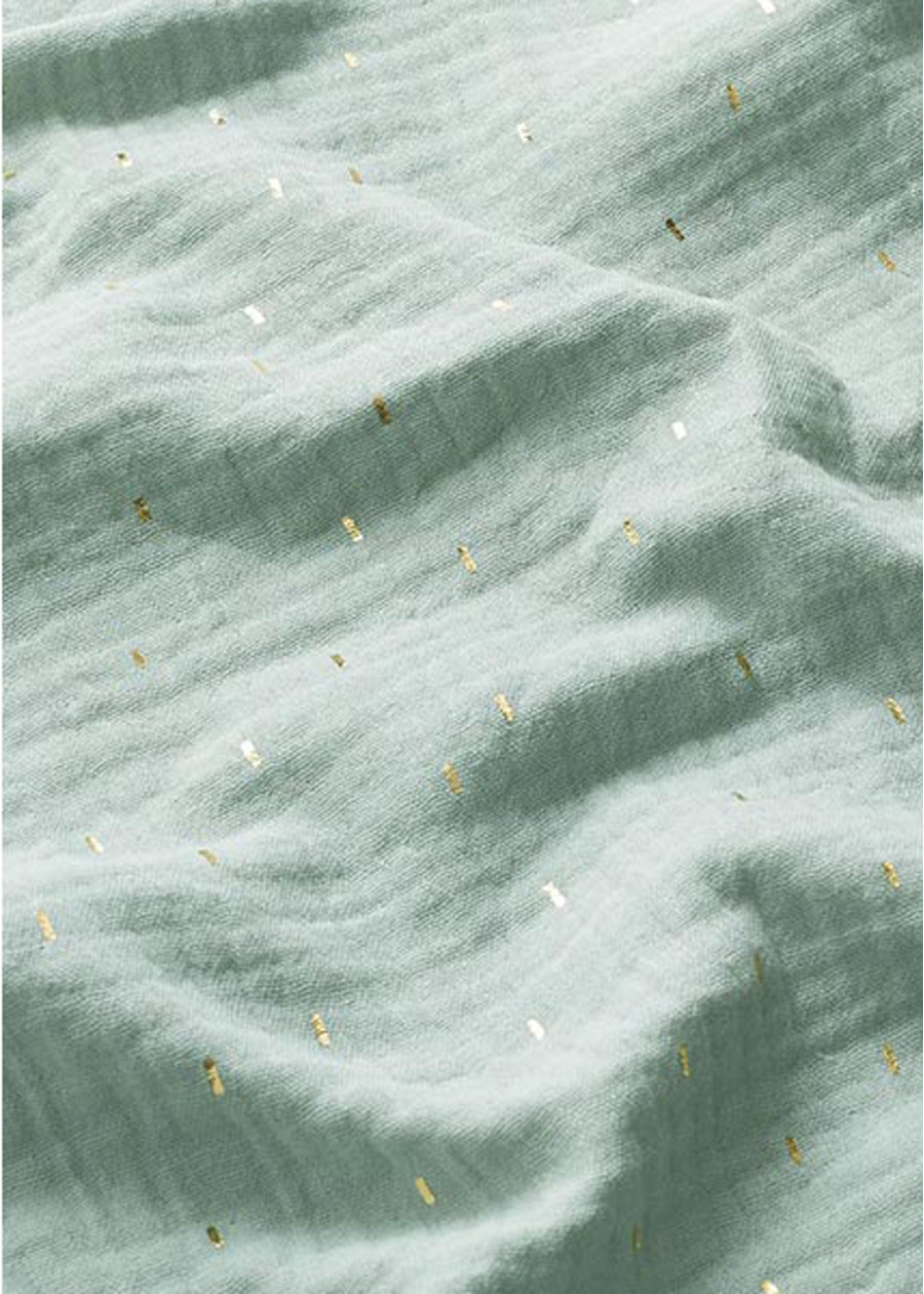 Chèche motif doré vert menthe en coton bio foulard vegan made in France - Marque responsable