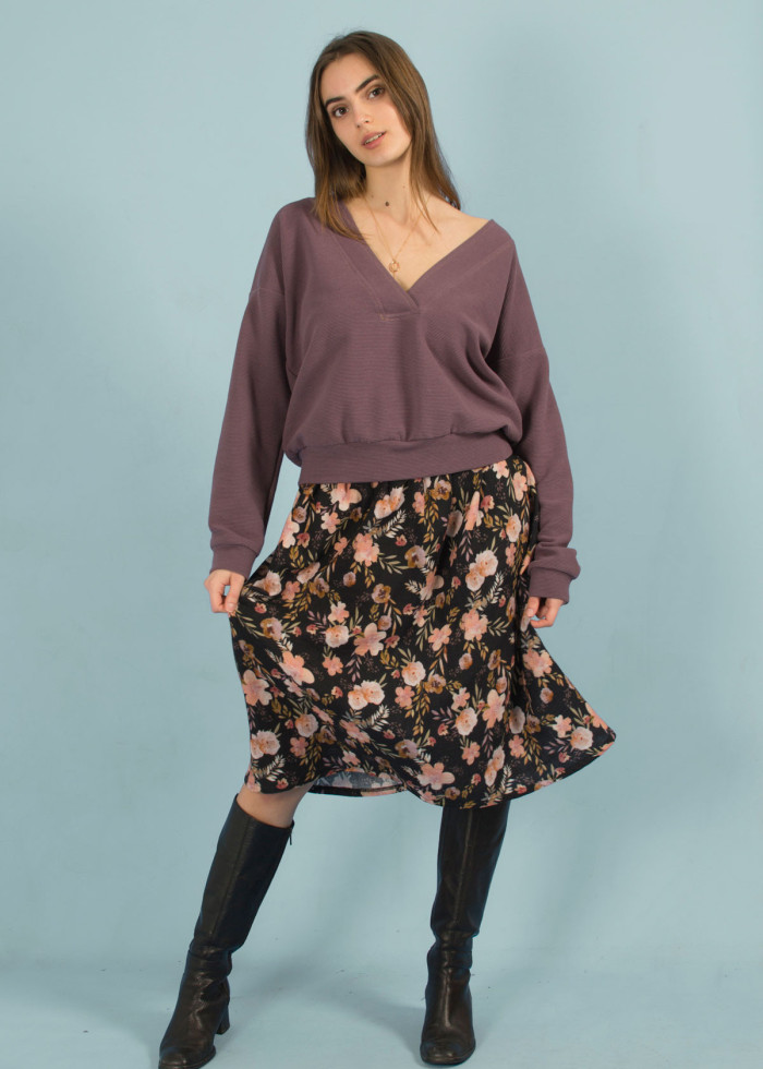 Jupe midi en coton bio GOTS Bohème imprimé motif floral made in France - marque responsable et vegan