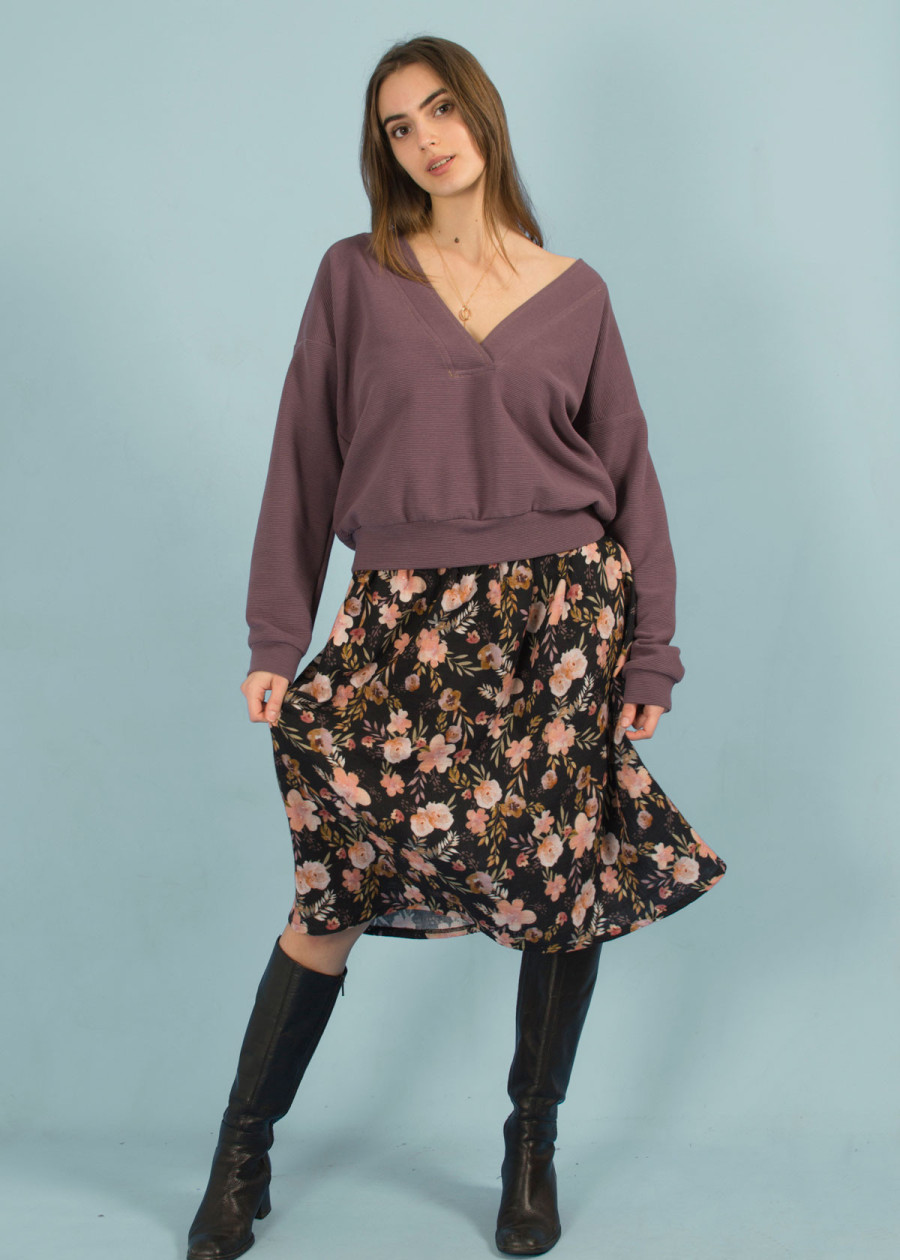 Jupe midi en coton bio GOTS Bohème imprimé motif floral made in France - marque responsable et vegan