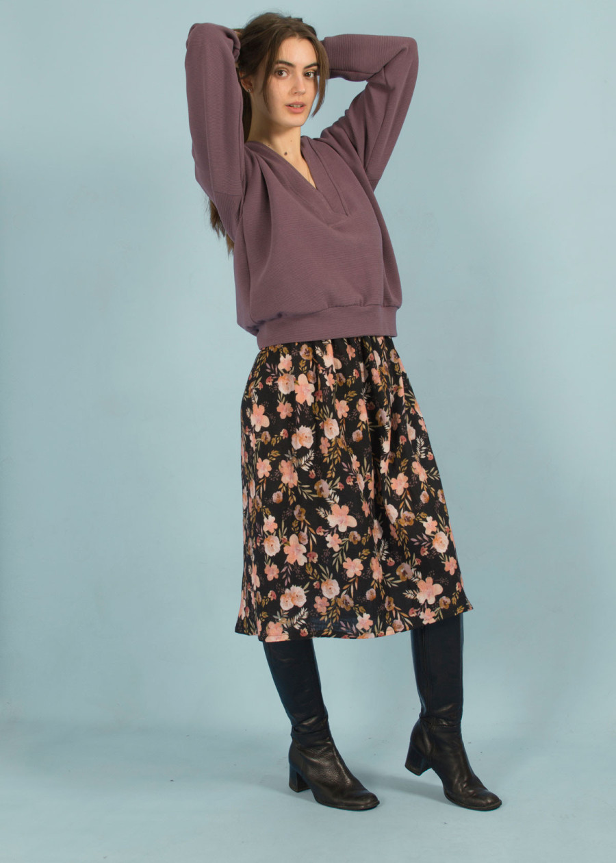 Jupe midi en coton bio GOTS Bohème imprimé motif floral made in France - marque responsable et vegan