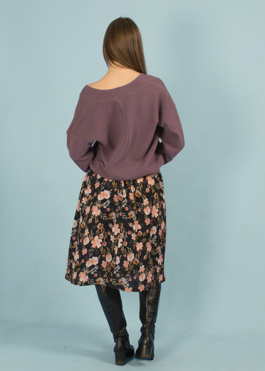 Jupe midi en coton bio GOTS Bohème imprimé motif floral made in France - marque responsable et vegan