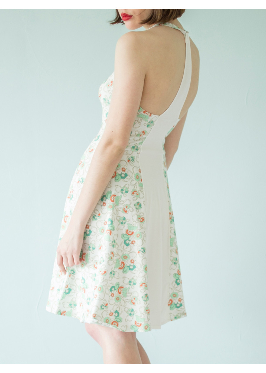 Robe débardeur Muse en jersey de coton bio motif fleur bleue