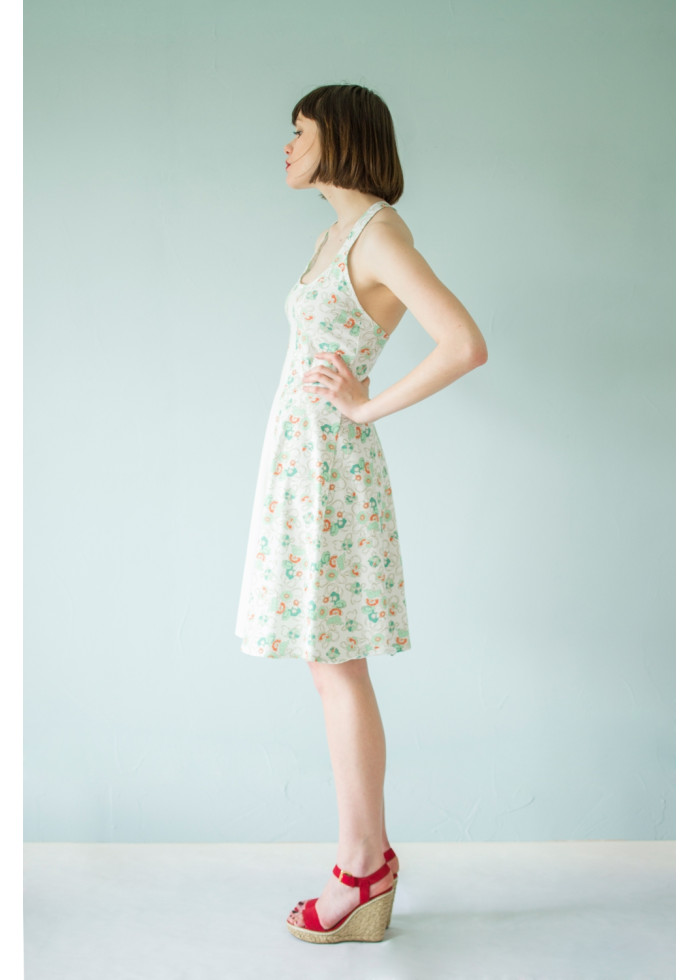 Robe débardeur Muse en jersey de coton bio motif fleur bleue