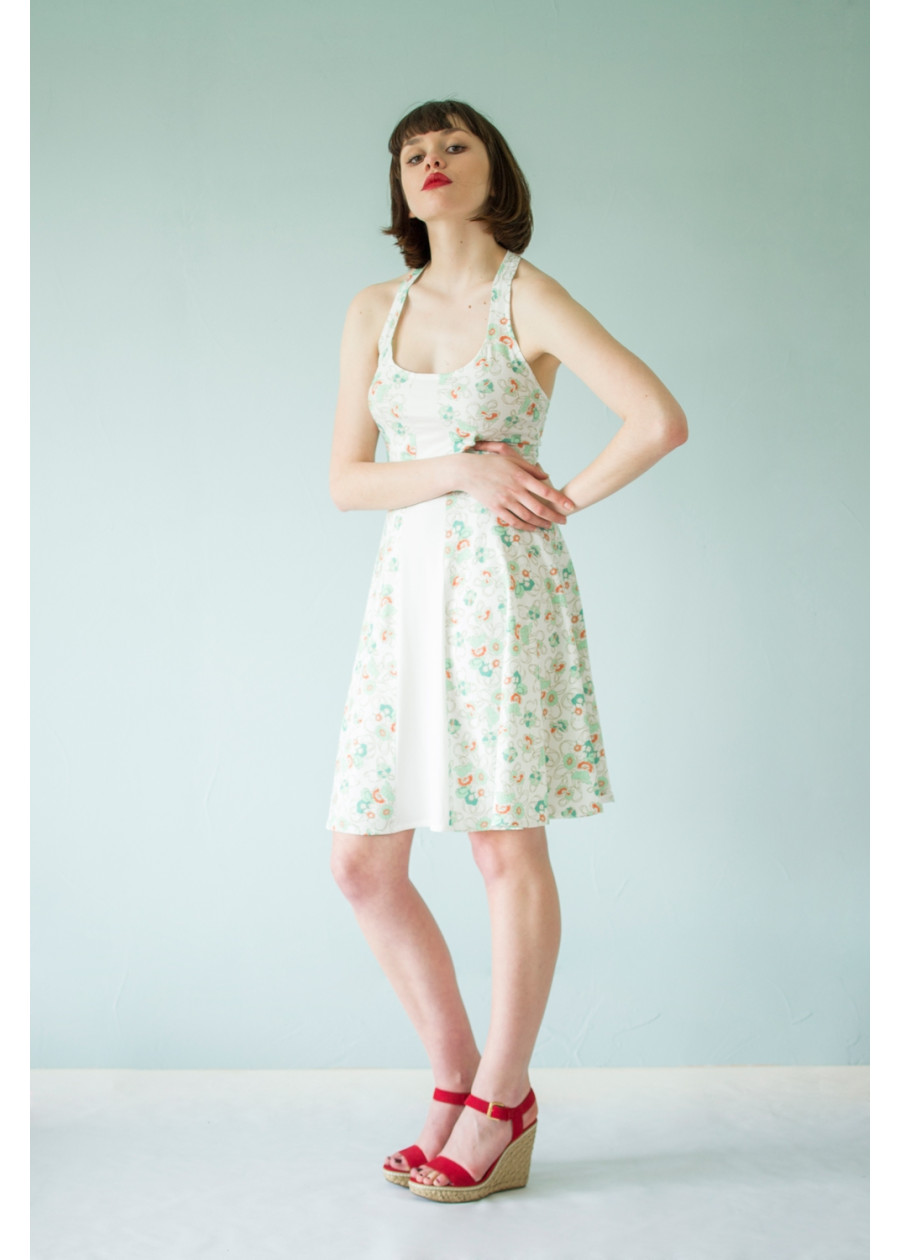 Robe débardeur Muse en jersey de coton bio motif fleur bleue