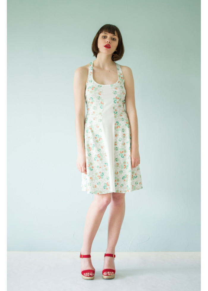 Robe débardeur Muse en jersey de coton bio motif fleur bleue