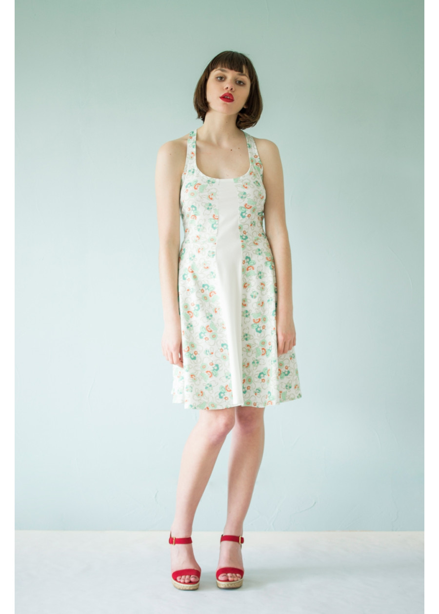 Robe débardeur Muse en jersey de coton bio motif fleur bleue