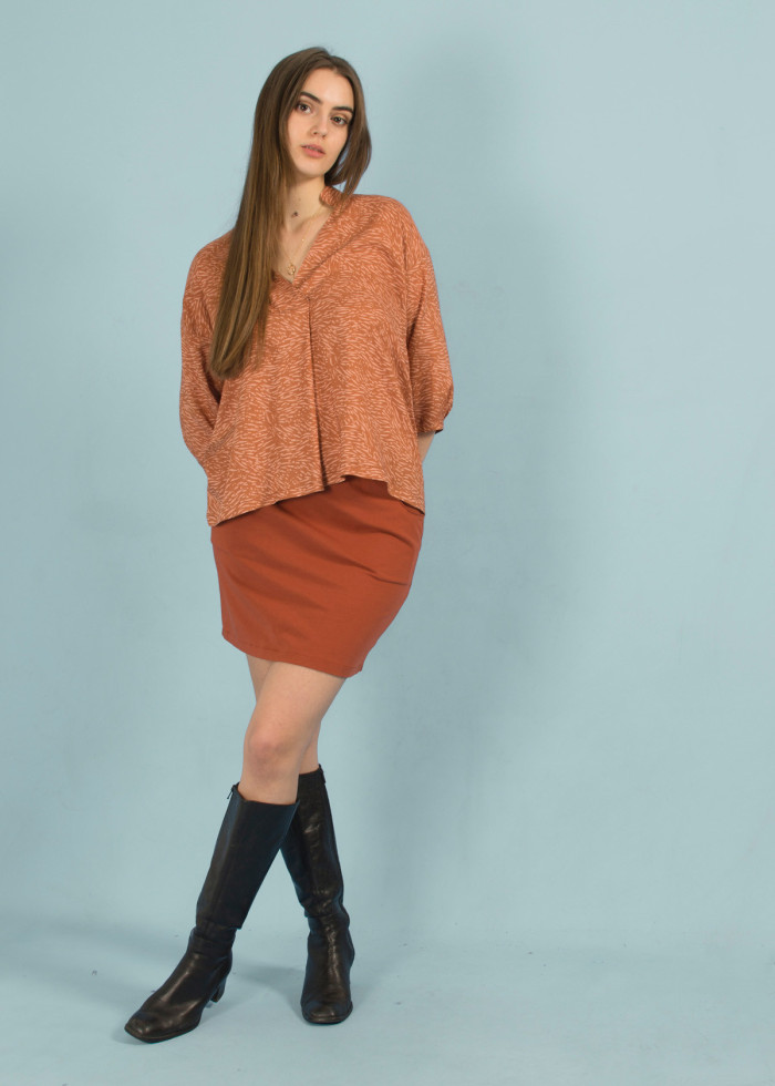 Jupe courte droite écologique en coton bio Terracotta vegan et fabriquée en France - Marque responsable