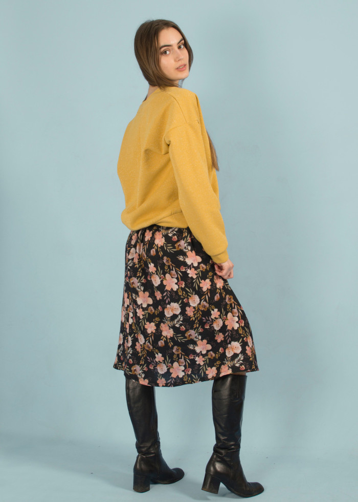 Jupe midi en coton bio GOTS Bohème imprimé motif floral made in France - marque responsable et vegan