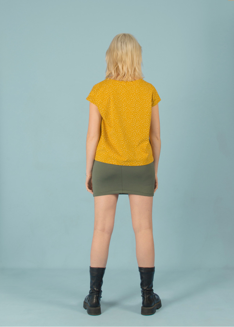 Top responsable en coton bio vegan jaune moutarde à motif confetti fabriqué en France