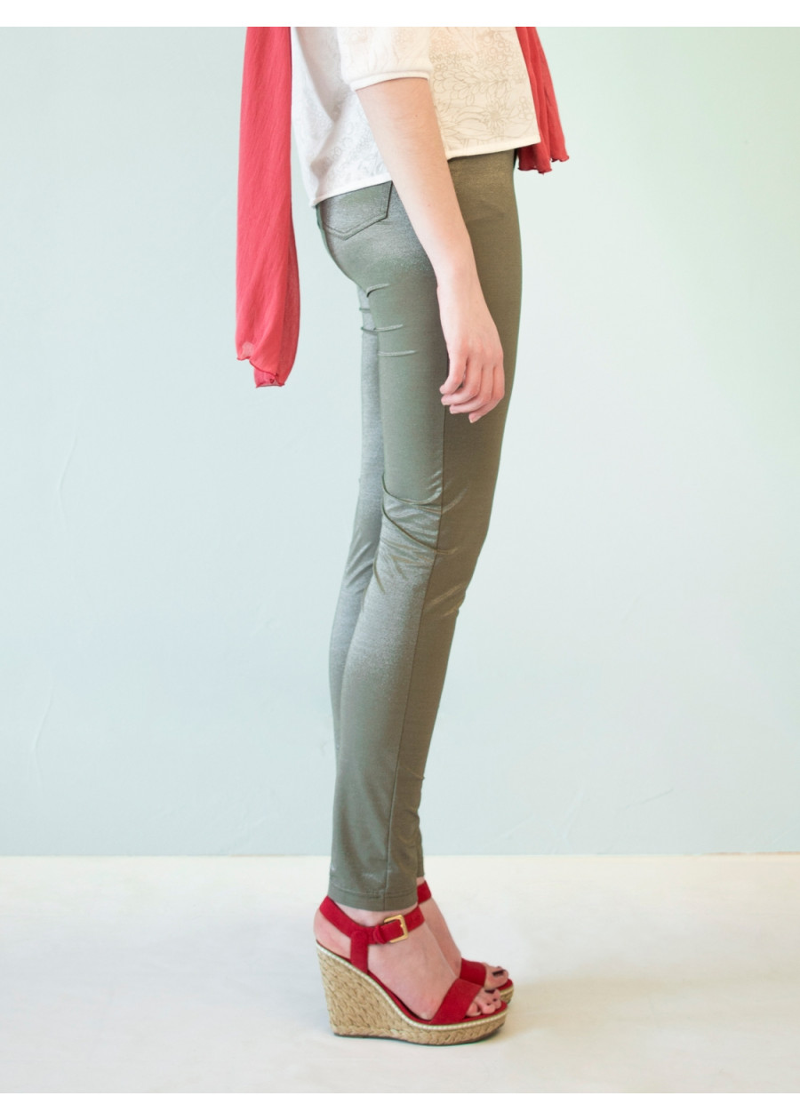 Pantalon slim treggin Julie kaki brillant en PET recyclé
