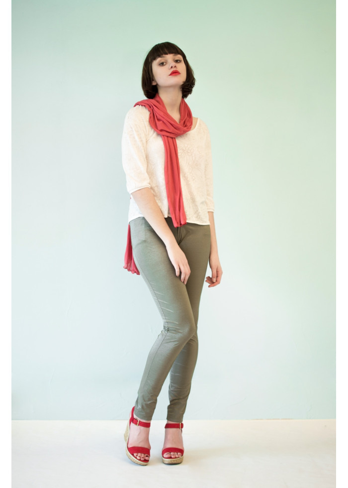 Pantalon slim treggin Julie kaki brillant en PET recyclé