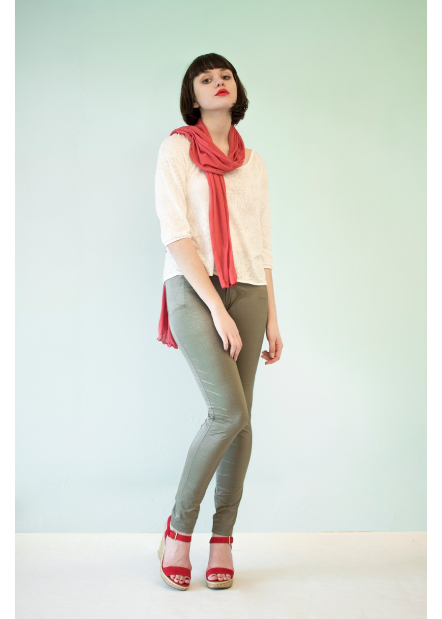 Pantalon slim treggin Julie kaki brillant en PET recyclé