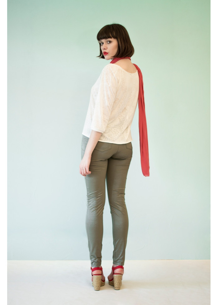 Pantalon slim treggin Julie kaki brillant en PET recyclé