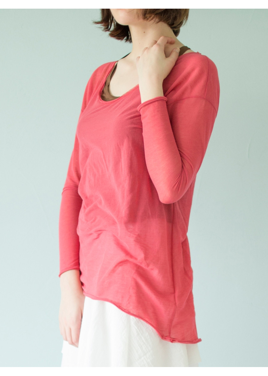 Haut Bohème asymétrique en coton bio du Japon rose transparent