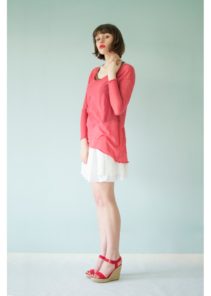 Haut Bohème asymétrique en coton bio du Japon rose transparent