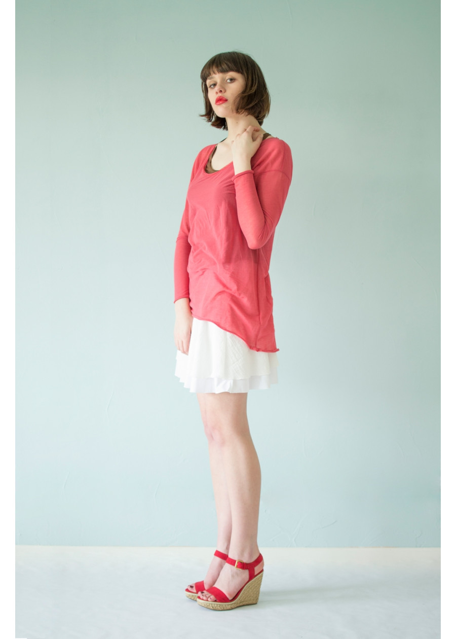 Haut Bohème asymétrique en coton bio du Japon rose transparent