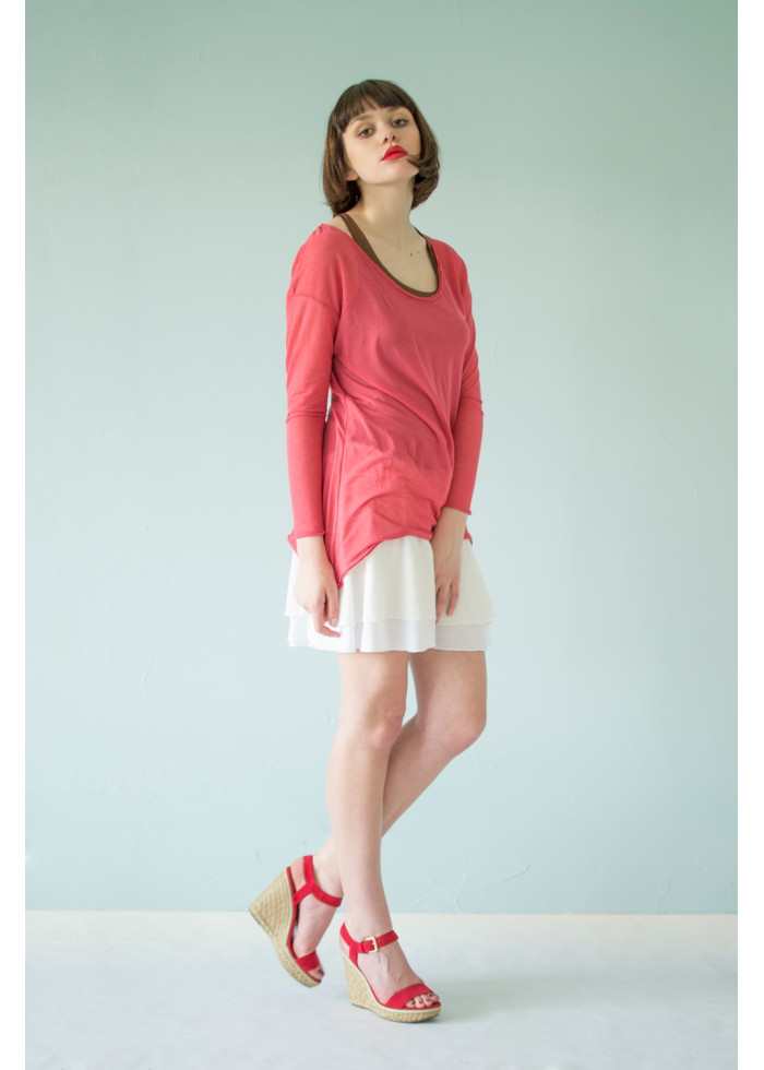 Haut Bohème asymétrique en coton bio du Japon rose transparent