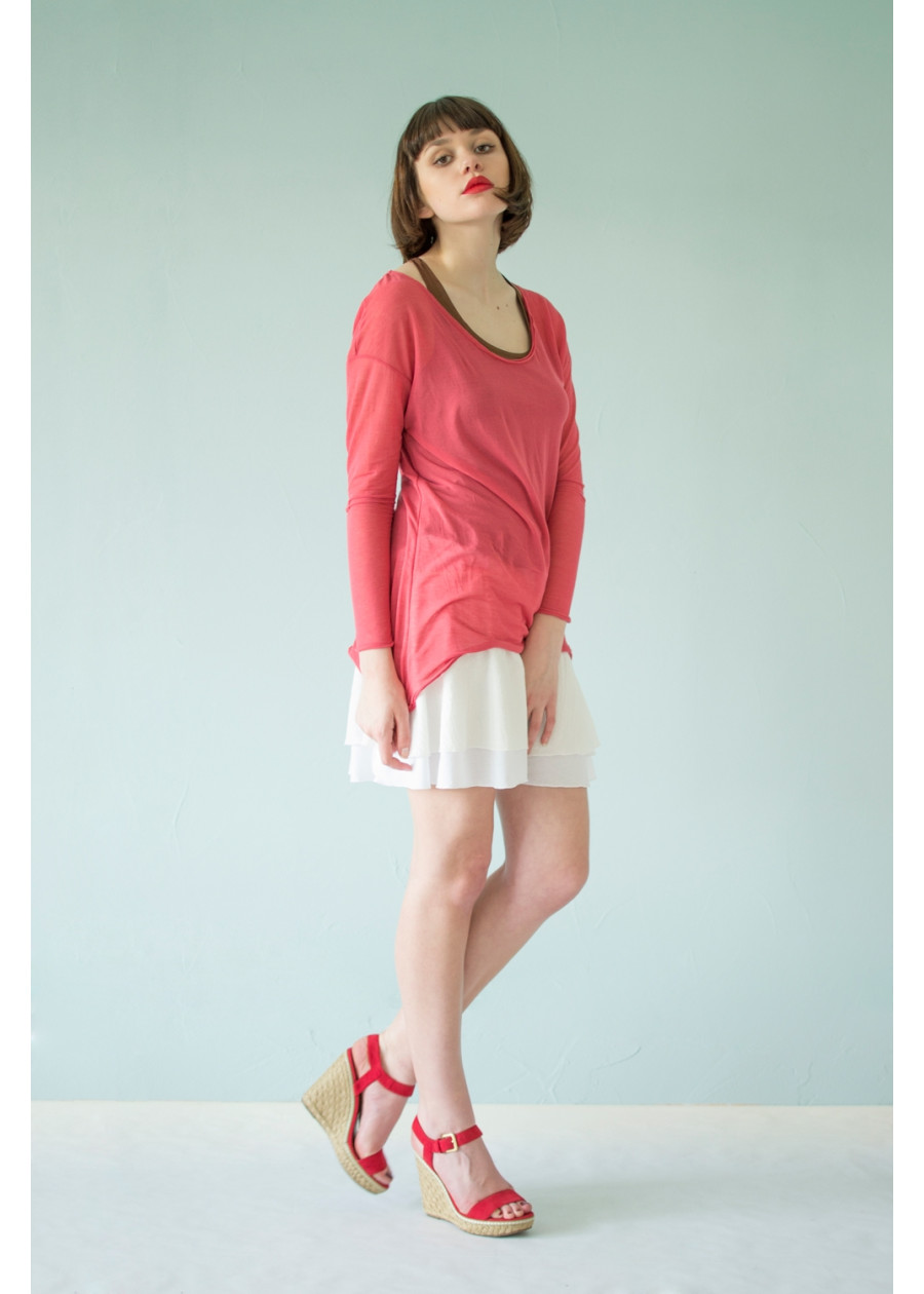 Haut Bohème asymétrique en coton bio du Japon rose transparent