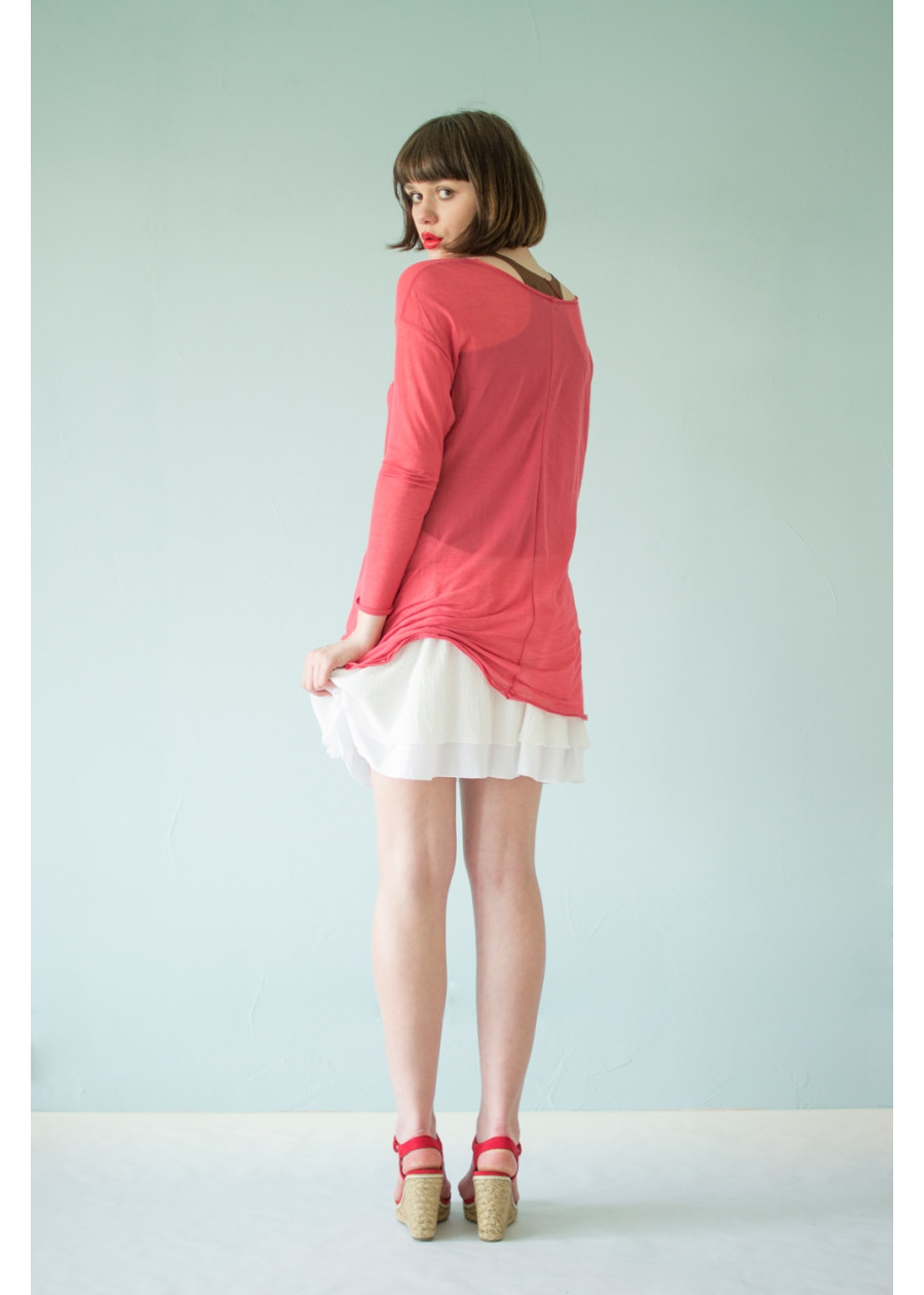 Haut Bohème asymétrique en coton bio du Japon rose transparent
