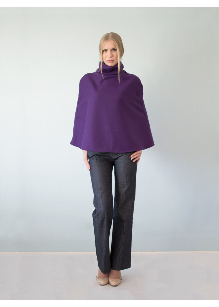 Cape Vanessa violette en flanelle de pure laine doublée en bambou