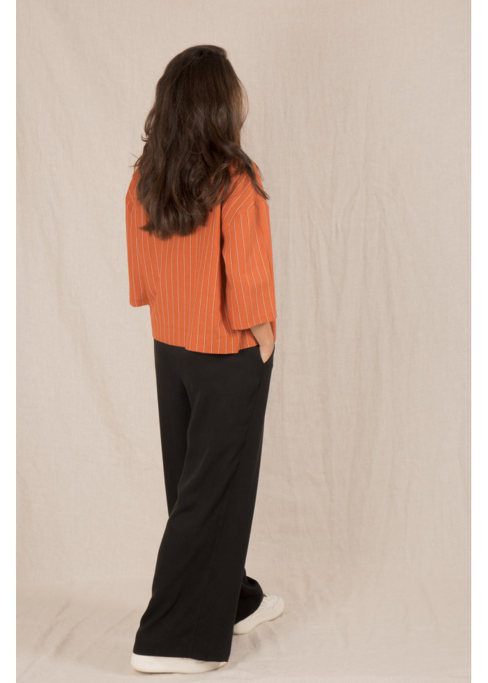 Veste blazer court en lin à rayures femme terracotta. Travail ou mariage. Marque responsable fabrication artisanale française