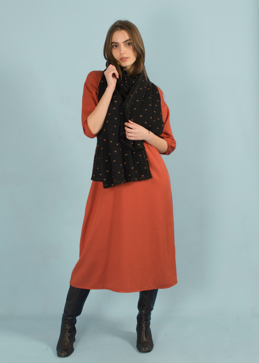 Chèche en coton bio à motif géométrique pastel foulard vegan made in France - Marque éthique éco-responsable pour femme