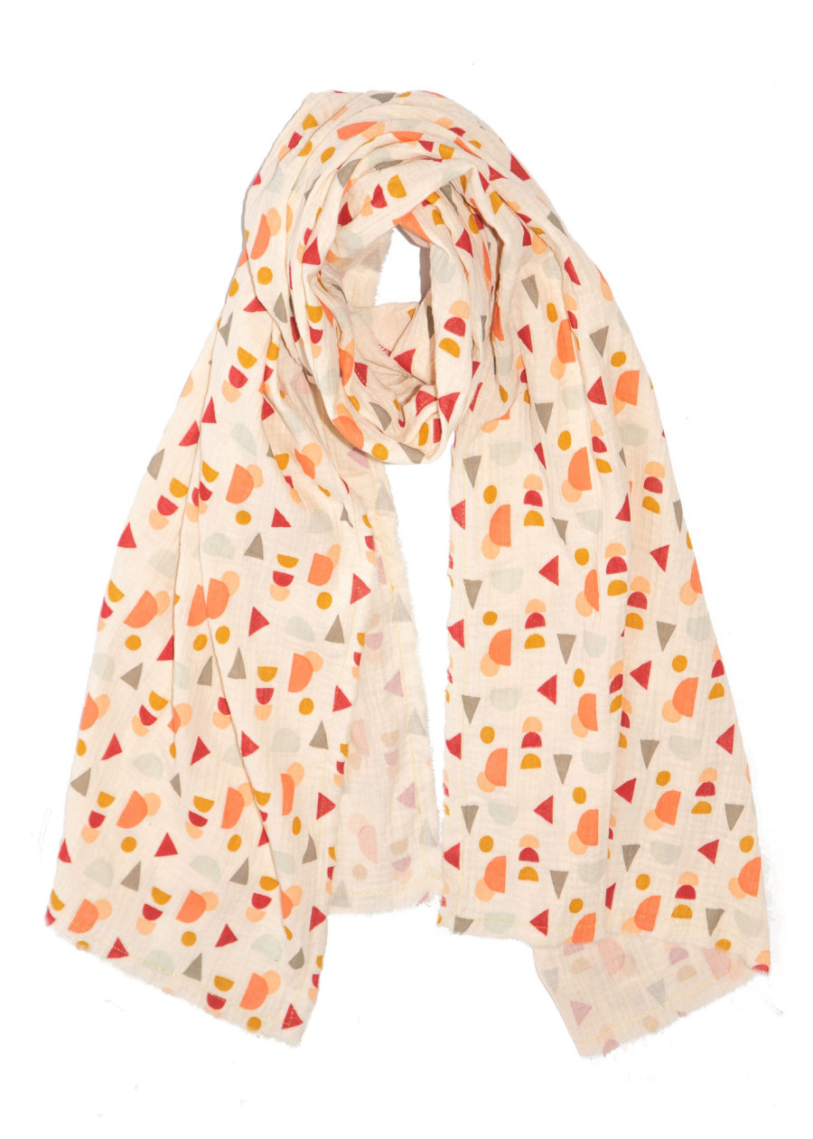 Chèche en coton bio à motif géométrique pastel foulard vegan made in France - Marque éthique éco-responsable pour femme