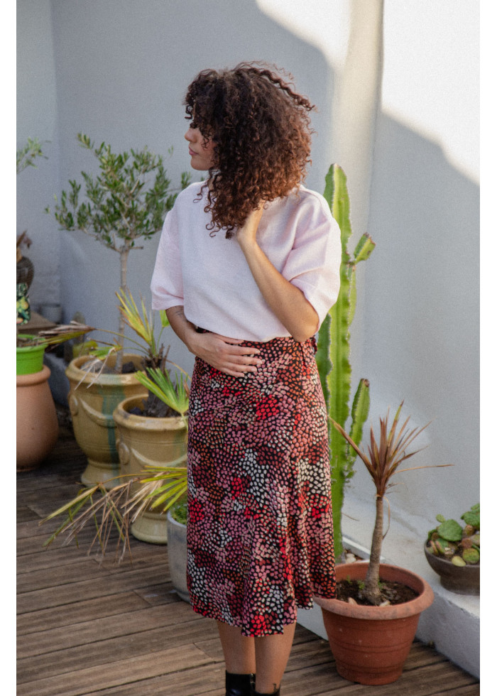 Blouse femme fluide chic et originale en lin rose écologique de qualité. Tenue invité mariage champêtre fabriqué en France