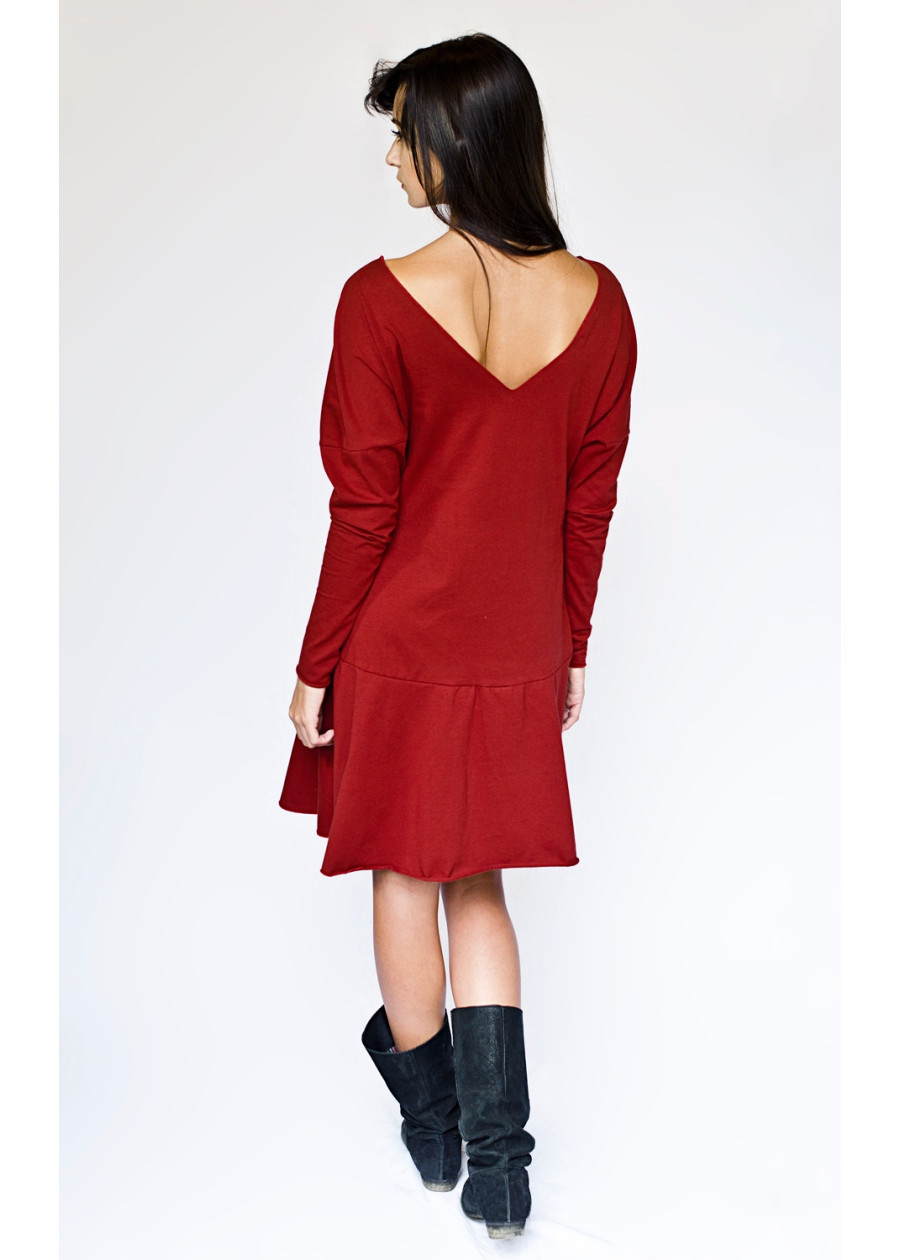Robe Athéna rouge dos nu mi-longue en coton bio petite et grande taille