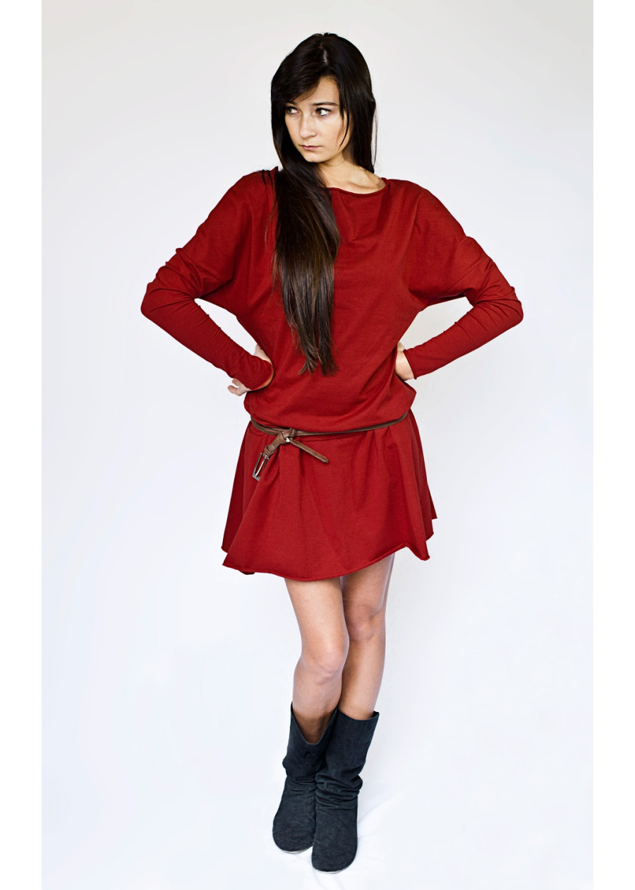 Robe Athéna rouge dos nu mi-longue en coton bio petite et grande taille