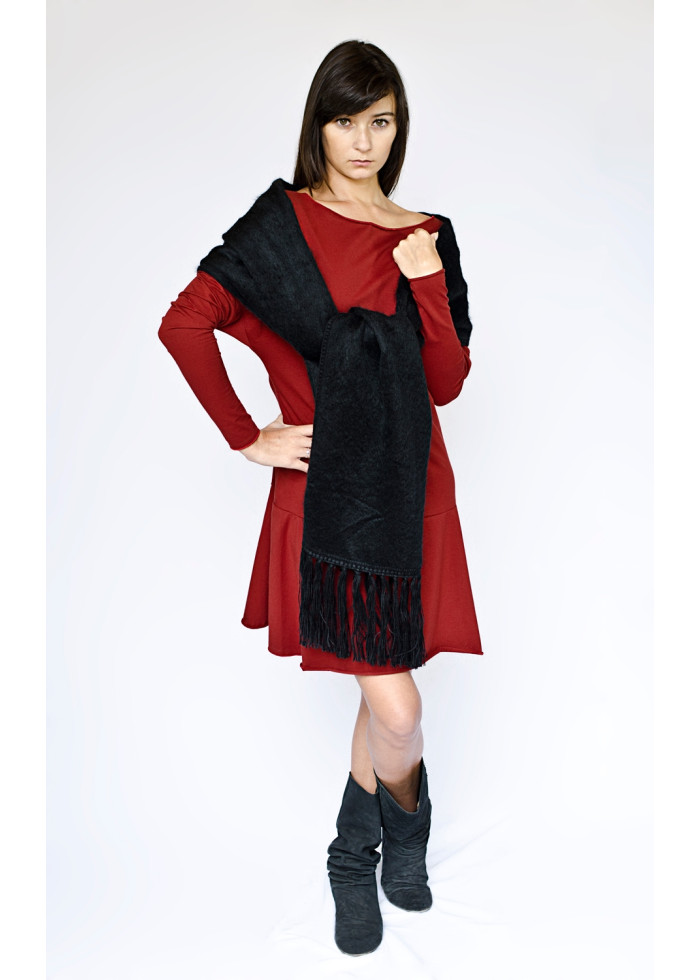 Robe Athéna rouge dos nu mi-longue en coton bio petite et grande taille