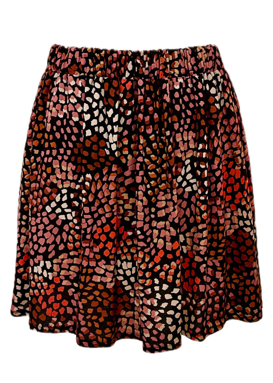 Cette jupe courte évasée fluide à motif floral coloré est chic originale féminine et éthique fabriqué France en soie vegan