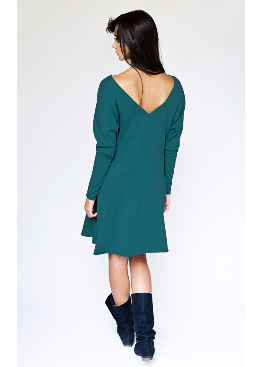 Robe Athéna Bleue canard dos nu mi-longue en coton bio petite et grande taille