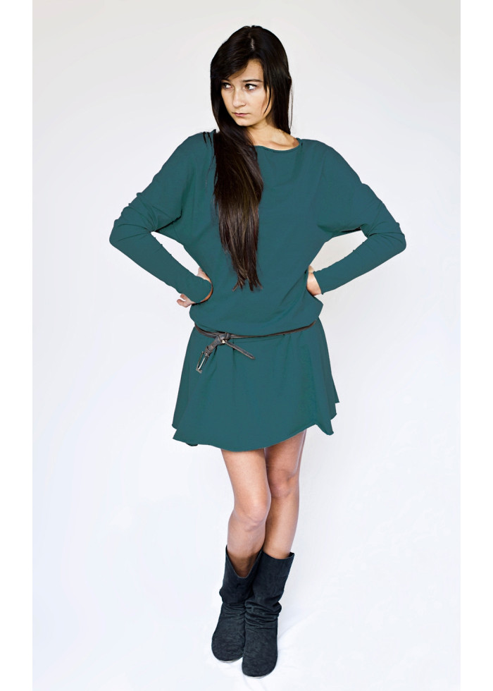 Robe Athéna Bleue canard dos nu mi-longue en coton bio petite et grande taille