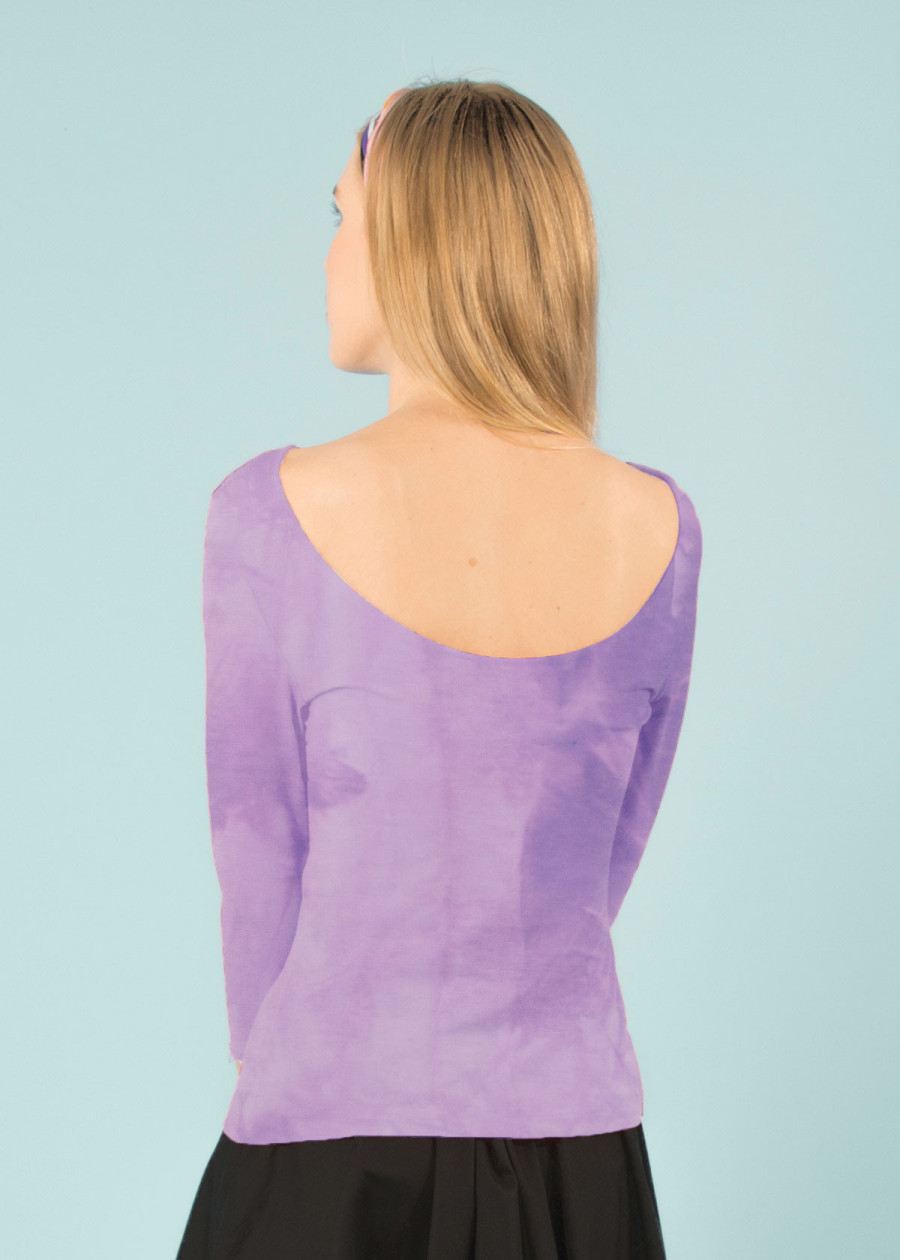 Top dos nu en coton bio made in france casual sexy chic Lula motif tie and dye violet - Marque de mode éco-responsable