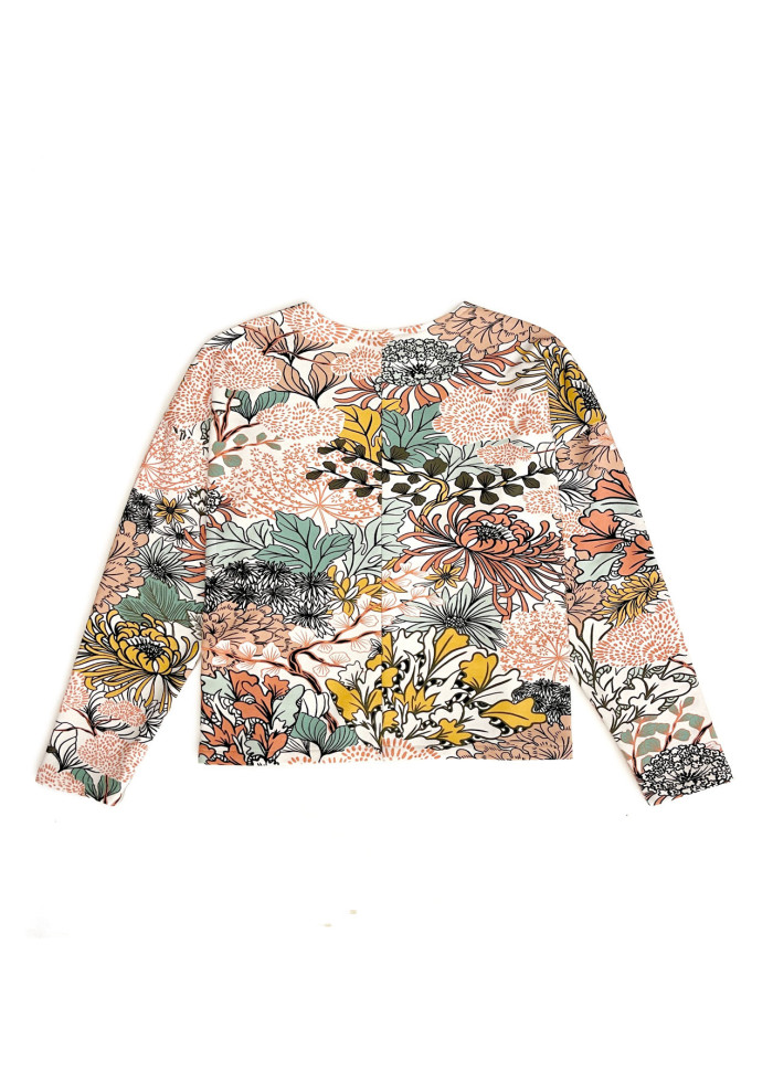 Pull vegan écologique ample et coloré fabriqué en France à motif floral aquatique, tissu naturel végétal