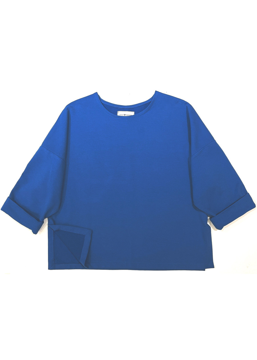 Pull ample vegan et minimaliste en coton bio GOTS uni bleu indigo, sweat femme écologique responsable fabriqué en France