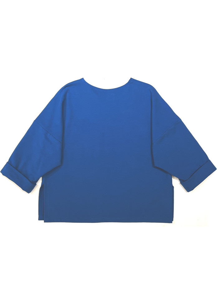 Pull ample vegan et minimaliste en coton bio GOTS uni bleu indigo, sweat femme écologique responsable fabriqué en France