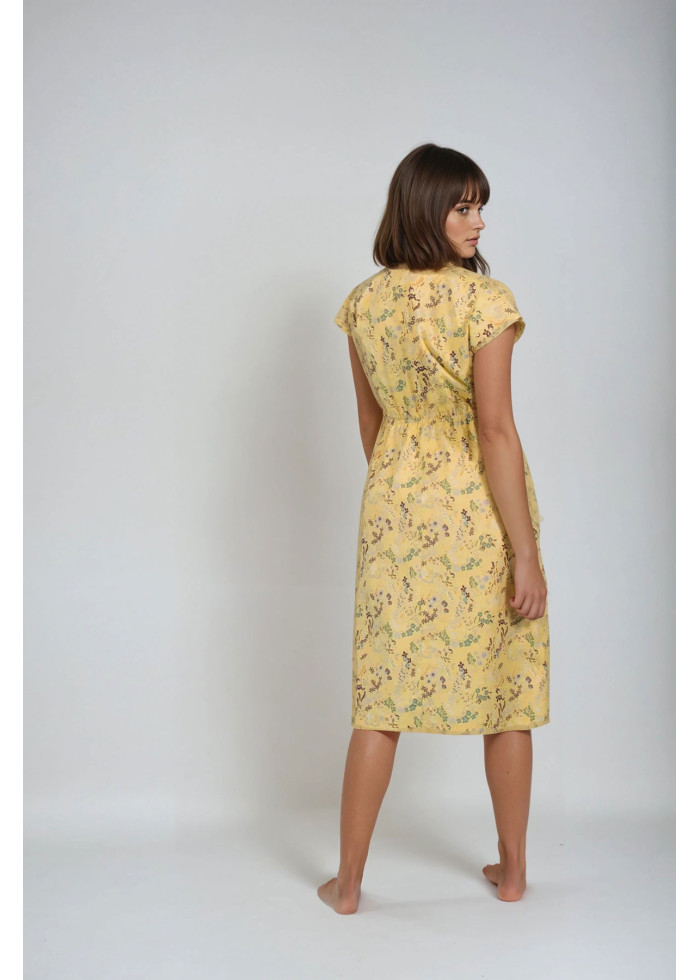 Robe cache coeur en coton bio jaune motif floral vegan made in France - Marque responsable