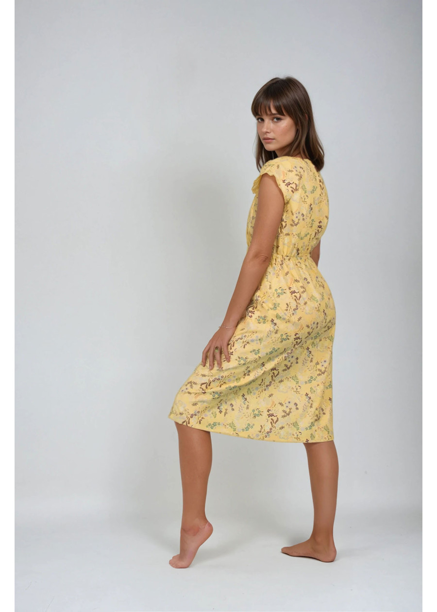 Robe cache coeur en coton bio jaune motif floral vegan made in France - Marque responsable