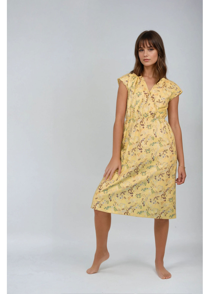 Robe cache coeur en coton bio jaune motif floral vegan made in France - Marque responsable