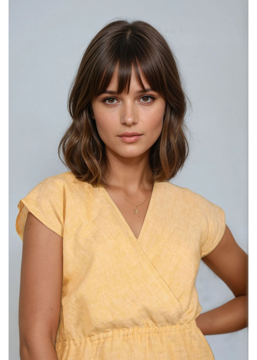 Robe cache coeur en lin mi-longue Céleste jaune moutarde vegan made in France  - Marque engagée