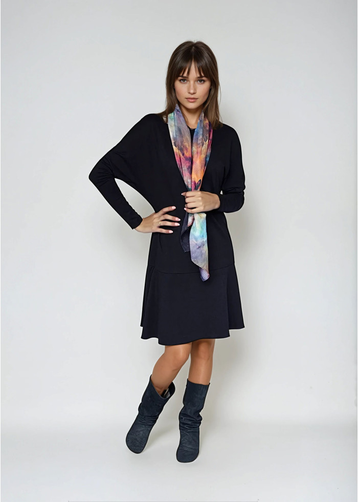 Petite robe noire Athéna dos nu longueur au genoux en coton bio petite et grande taille - mode éthique artisanat français