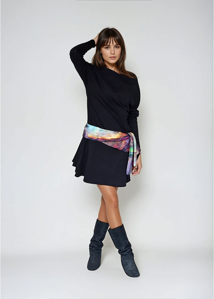 Petite robe noire Athéna dos nu longueur au genoux en coton bio petite et grande taille - mode éthique artisanat français