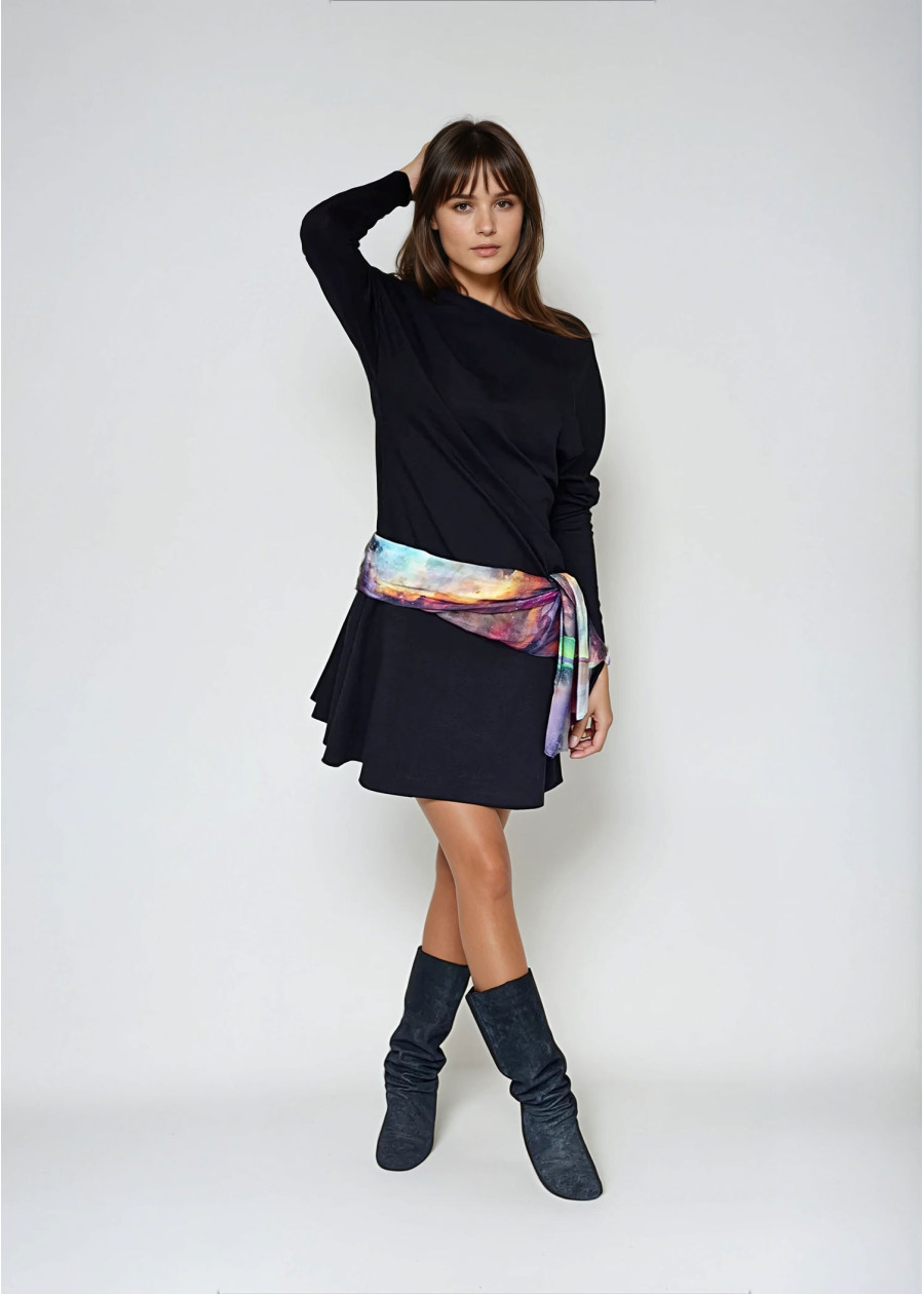 Petite robe noire Athéna dos nu longueur au genoux en coton bio petite et grande taille - mode éthique artisanat français