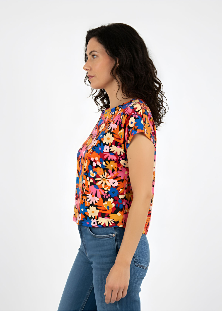 Top en coton bio vegan à motif imprimé coloré peps à fleurs  fabriqué en France - Marque écologique éthique éco-responsable
