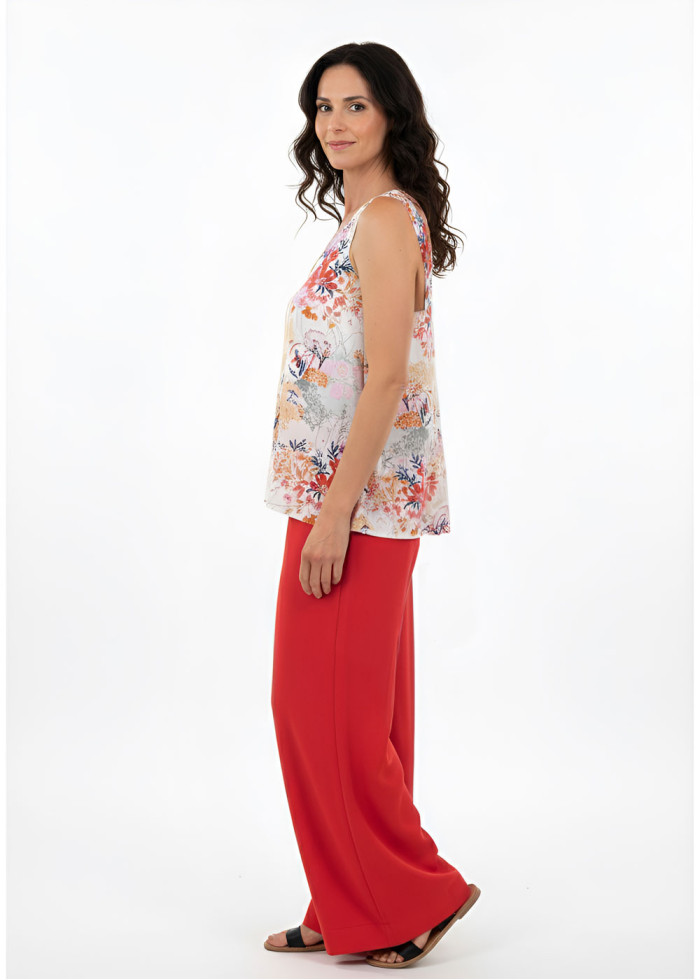 Pantalon fluide taille haute ample en crêpe Ecovero rose est fabriqué en France. Marque vegan éthique française éco-responsable