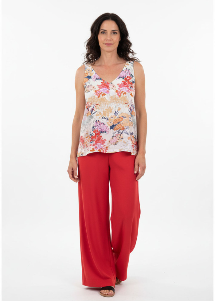 Pantalon fluide taille haute ample en crêpe Ecovero rose est fabriqué en France. Marque vegan éthique française éco-responsable