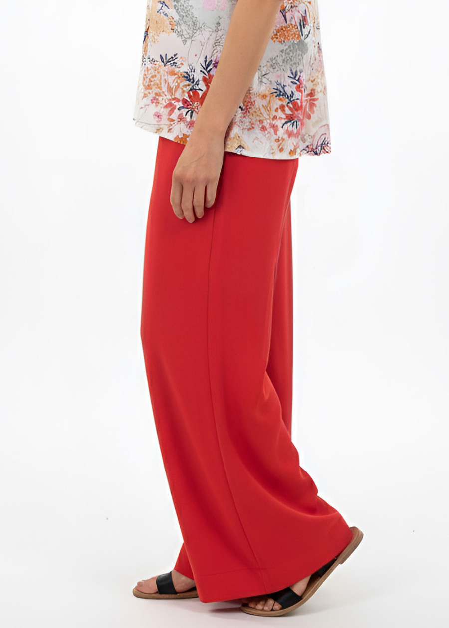 Pantalon fluide taille haute ample en crêpe Ecovero rose est fabriqué en France. Marque vegan éthique française éco-responsable