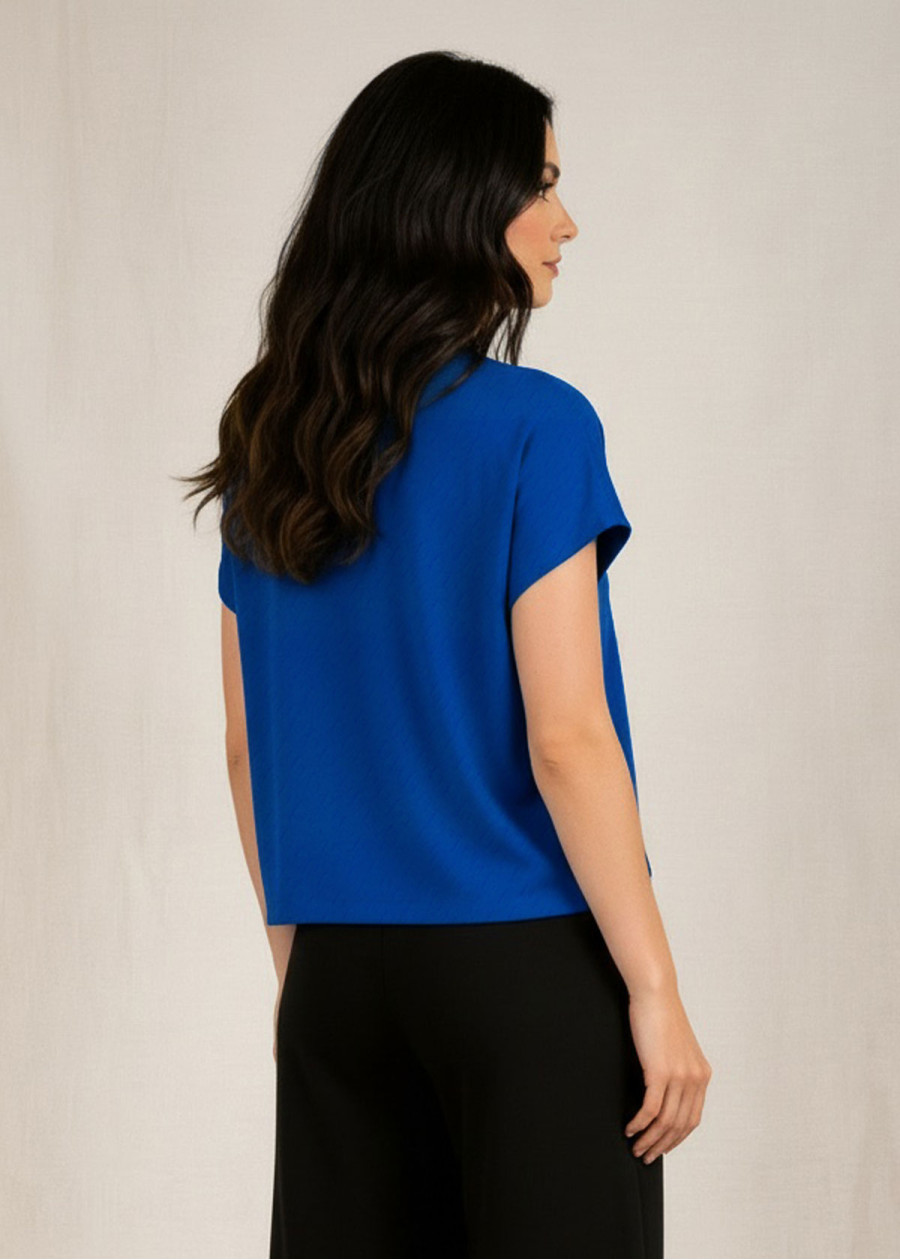 Top en coton bio vegan en maille pointelle bleu klein à petit motif fabriqué en France - Marque écologique éthique responsable